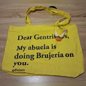 Yellow Statement Tote Bag with B&BW Pocketbac Keychain with Sanitizer and Charm